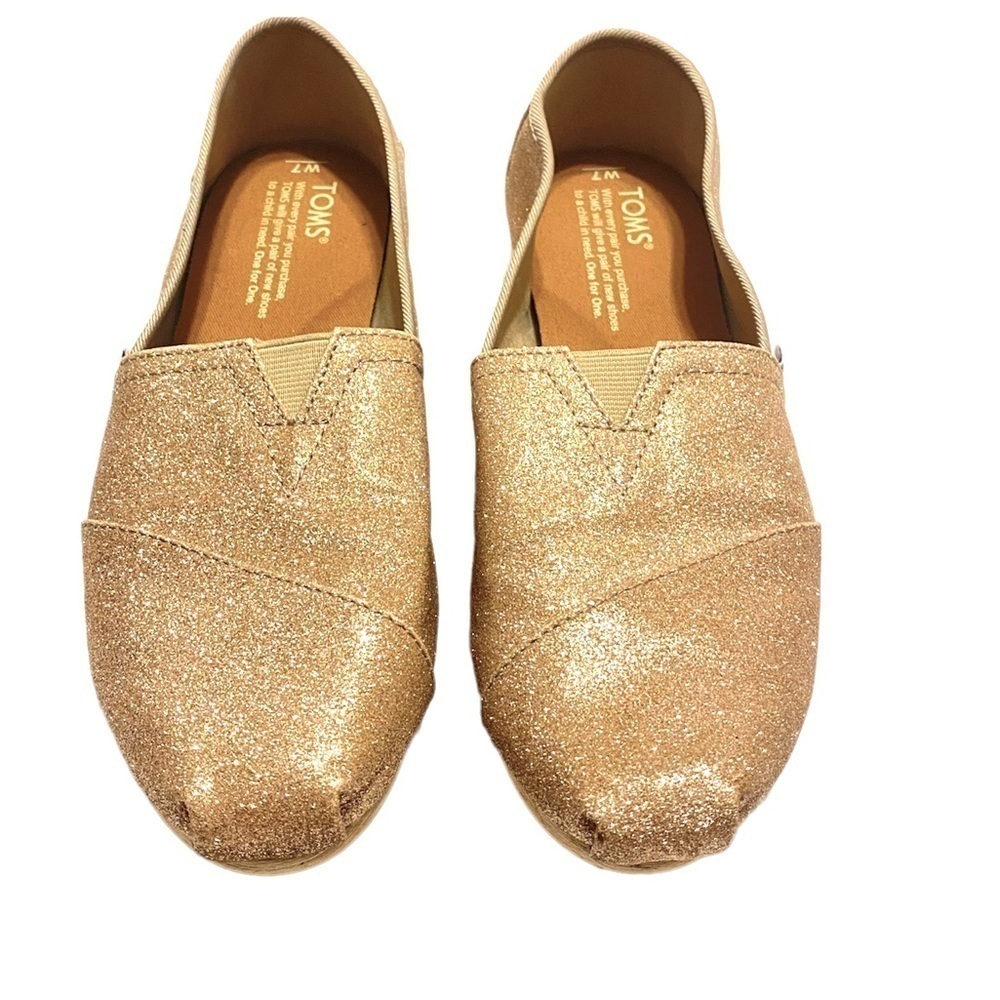 TOMS pink champagne glittery slip on sandals size 7